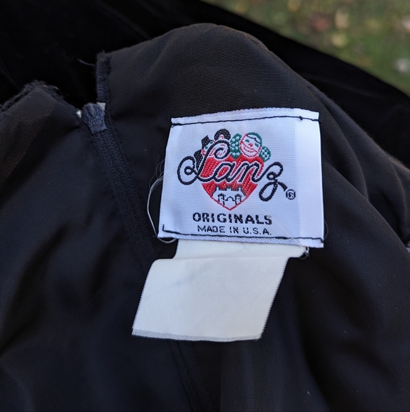 Vintage 80s Lanz Black Velvet Taffeta Polka Dot Dress - Picture 8 of 8